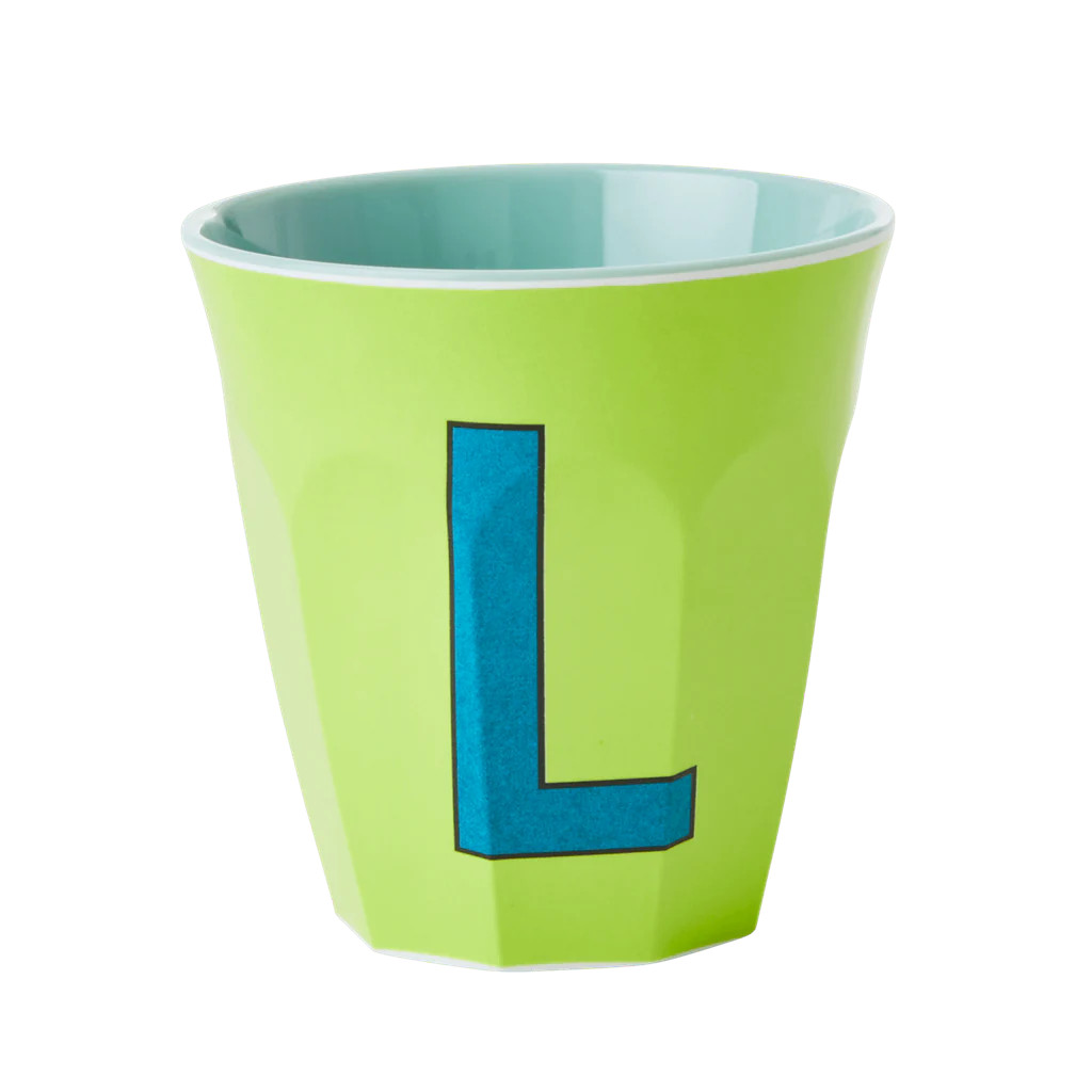 Melamine Cup - Medium with Alphabet in Bluish Colors | Letter L | Rice By Rice