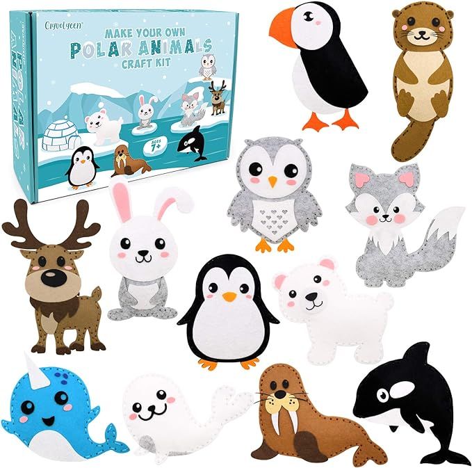 CiyvoLyeen Polar Animals Sewing Kit for Kids Make Your Own Winter Polar Animals Felt Plush Craft ... | Amazon (US)