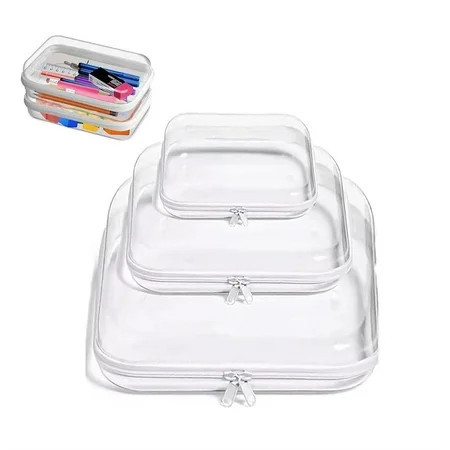 3Pcs Zippered Hard Case, Clear Plastic Pencil Case, Portable Pouches Travel Case with Double Zippers,Transparent Hard Pouch for Toy Storage(S& M&L) | Walmart (US)