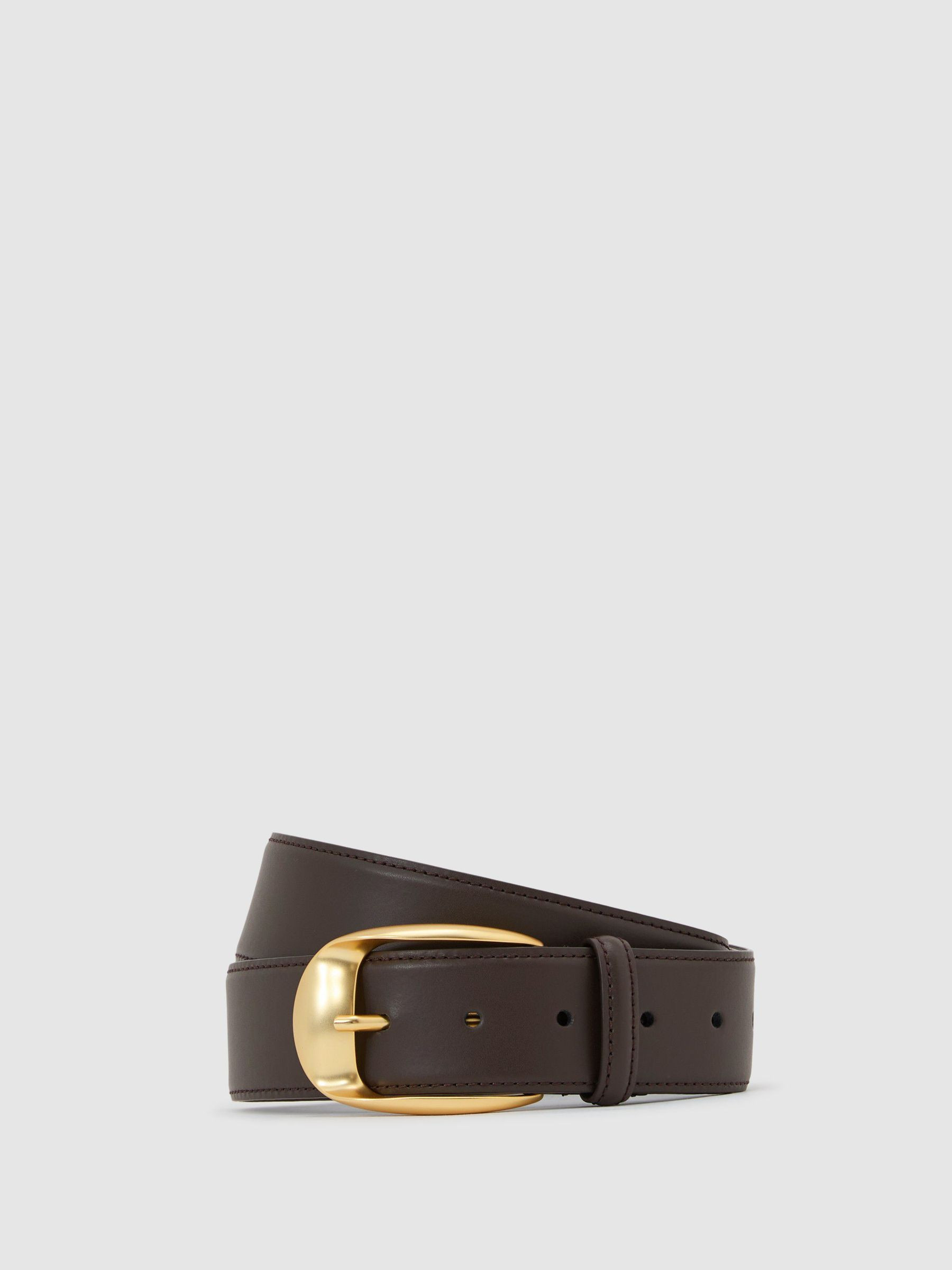 Reiss Leather Rounded-Buckle Belt in Chocolate - REISS | Reiss UK