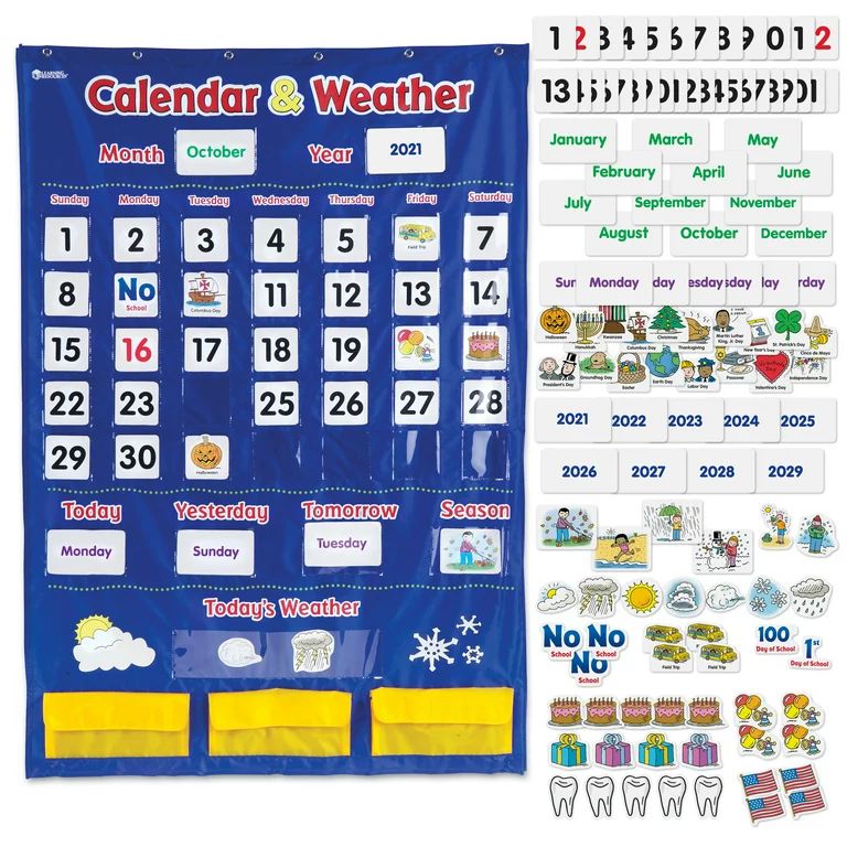 Learning Resources Calendar/Weather Pocket Chart 136 Pieces, Boys and Girls Ages 3+, Teacher and ... | Walmart (US)