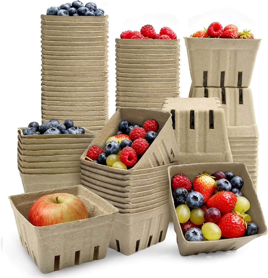 45 Pack Natural Pulp Fiber Berry Baskets, 4.3x4.3x2.7 Inch Molded Produce Vented Basket Fruit Tra... | Amazon (US)