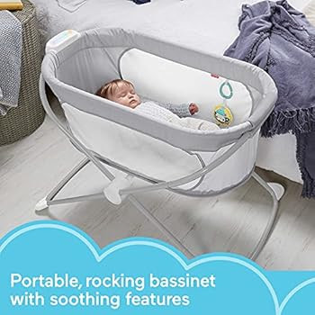 Fisher-Price Soothing View Vibe Bassinet – Hearthstone, folding portable bedside baby crib with... | Amazon (US)