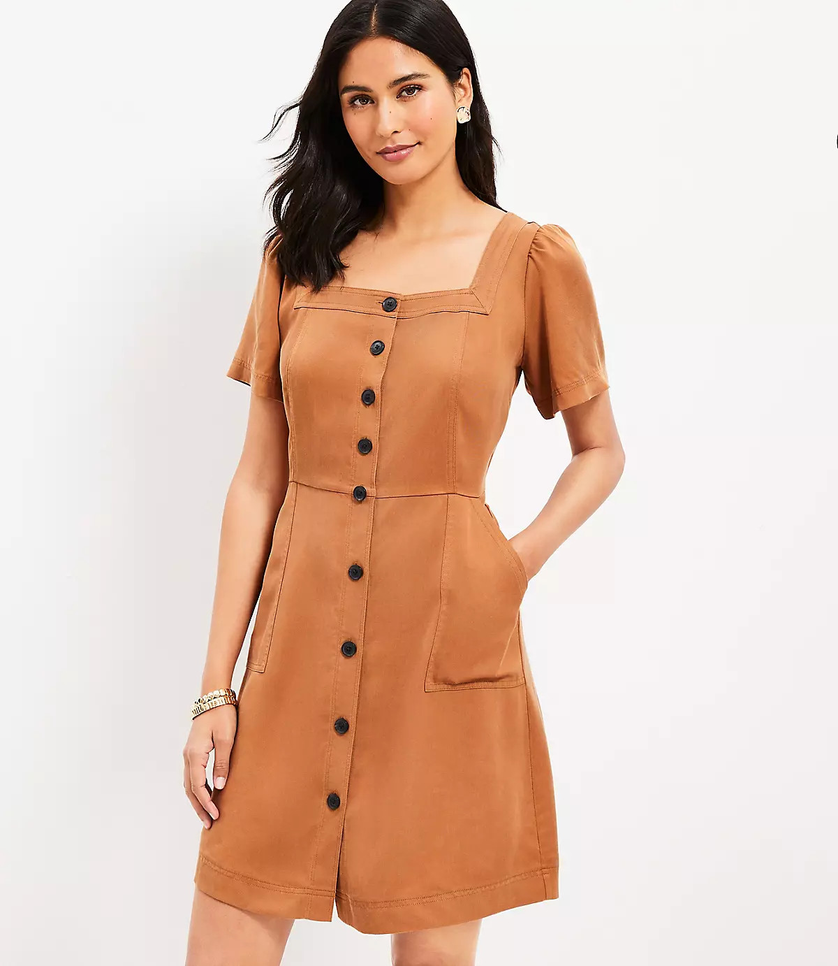 Emory Square Neck Button Pocket Dress | LOFT