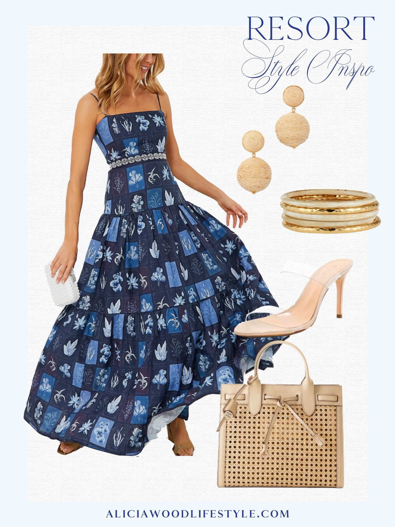 Resort wear done right!   

Cane and leather tote
Horn & gold bracelets
Raffia drop earrings
Tuckernuck midi dress 
Sandal 

#LTKtravel #LTKstyletip #LTKover40