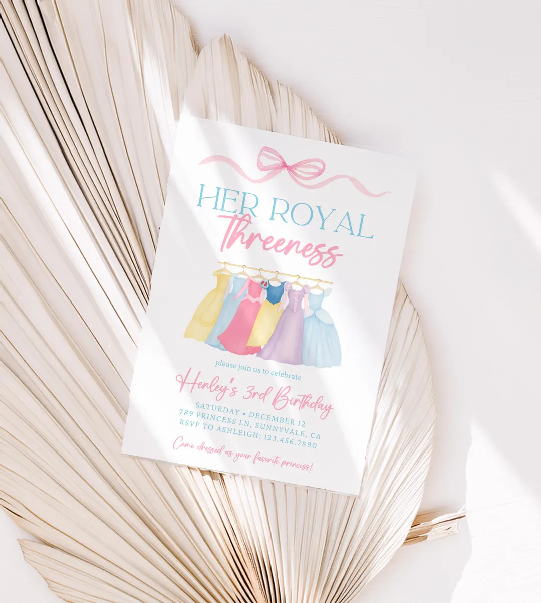 Her royal threeness Watercolor Princess Birthday Invitation, Royal Pink Dress up Party Invite Ins... | Etsy (US)