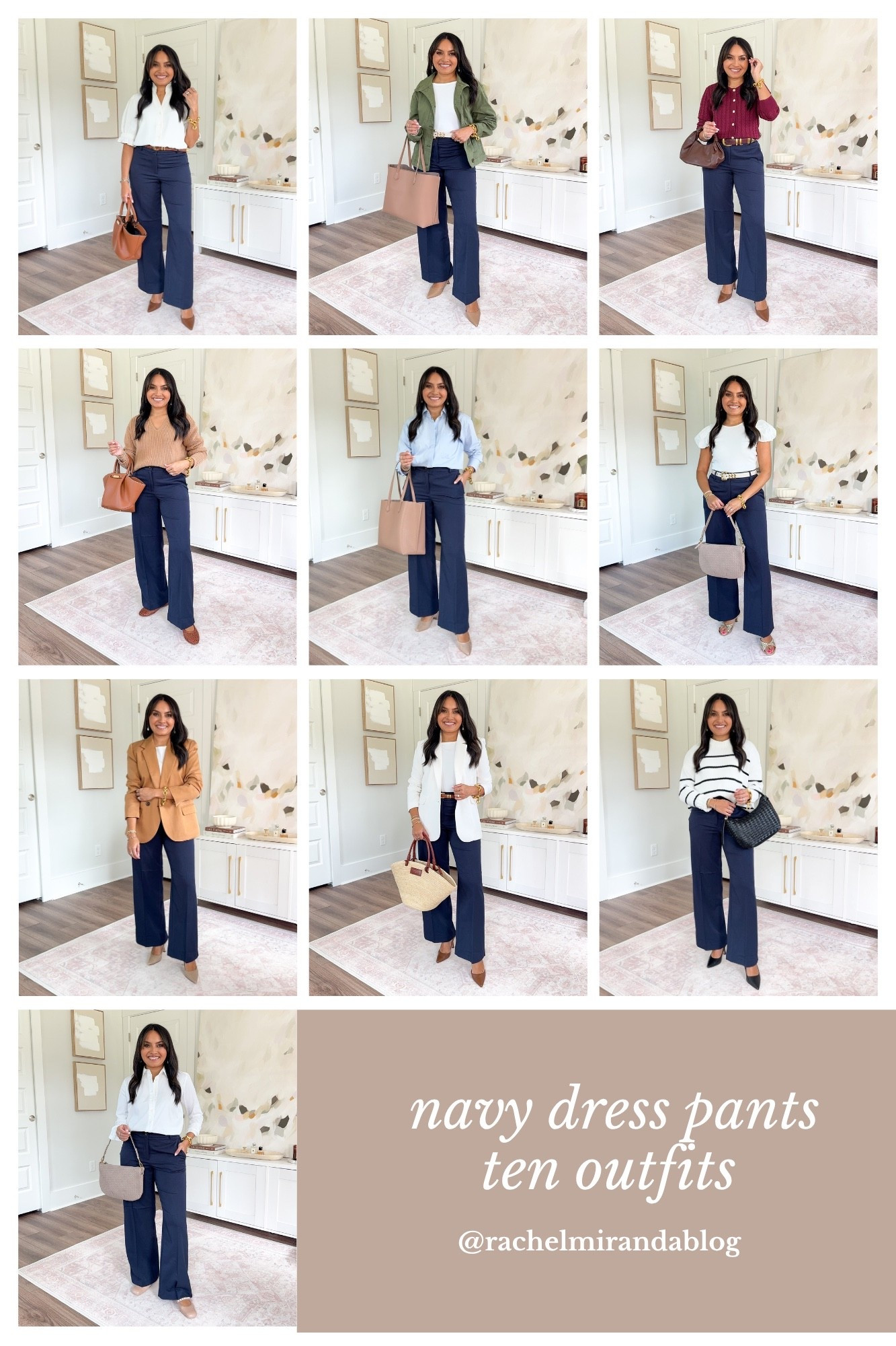 Navy Dress Pants - Ten Outfits
For reference: I’m 5’0, 32b bra size, and 2/26 in bottoms, pear shaped. 
*Everything I share is unaltered! TTS means true to size 

White top size xs petite TTS
Brown belt size xs TTS
Navy dress pants size 2 petite TTS
Brown heels size 5 TTS

Green jacket size xs TTS
White tank size xs TTS
White belt size xs TTS
Tan heels size 5 TTS

Burgundy cardigan size xxs regular TTS
Brown belt size xs TTS
Navy dress pants size 2 petite TTS
Brown heels size 5 TTS

Tan sweater size xs TTS
Navy dress pants size 2 petite TTS
Brown flats - old, similar linked

Blue button down size xs TTS
Navy dress pants size 2 petite TTS
Tan heel size 5 TTS

White ribbed tee size xs TTS
White belt size xs TTS
Navy dress pants size 2 petite TTS
Gold heels size 5 TTS

Brown blazer - old, similar linked
White tank size xs TTS
Navy dress pants size 2 petite TTS
Tan heels size 5 TTS

White blazer size 00 petite TTS
White tank size xs TTS
Navy dress pants size 2 petite TTS
Brown heels size 5 TTS

Stripe sweater size xs TTS
Navy dress pants size 2 petite TTS
Black heels size 5 TTS

White button down size 0 petite TTS
Navy dress pants size 2 petite TTS
Tan flats size 5 TTS


#LTKStyleTip #LTKPetite #LTKWorkwear