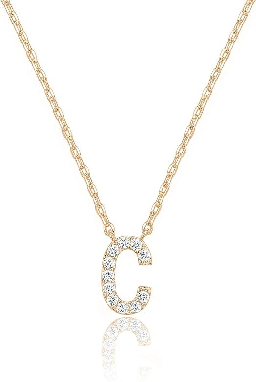 PAVOI 14K White Gold Plated Cubic Zirconia Initial Necklace | Letter Dainty Necklaces for Women | Amazon (US)