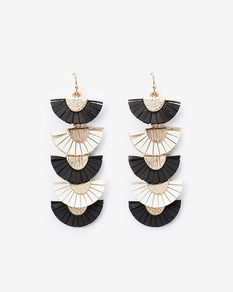 tiered leather fringe fan drop earrings | Express