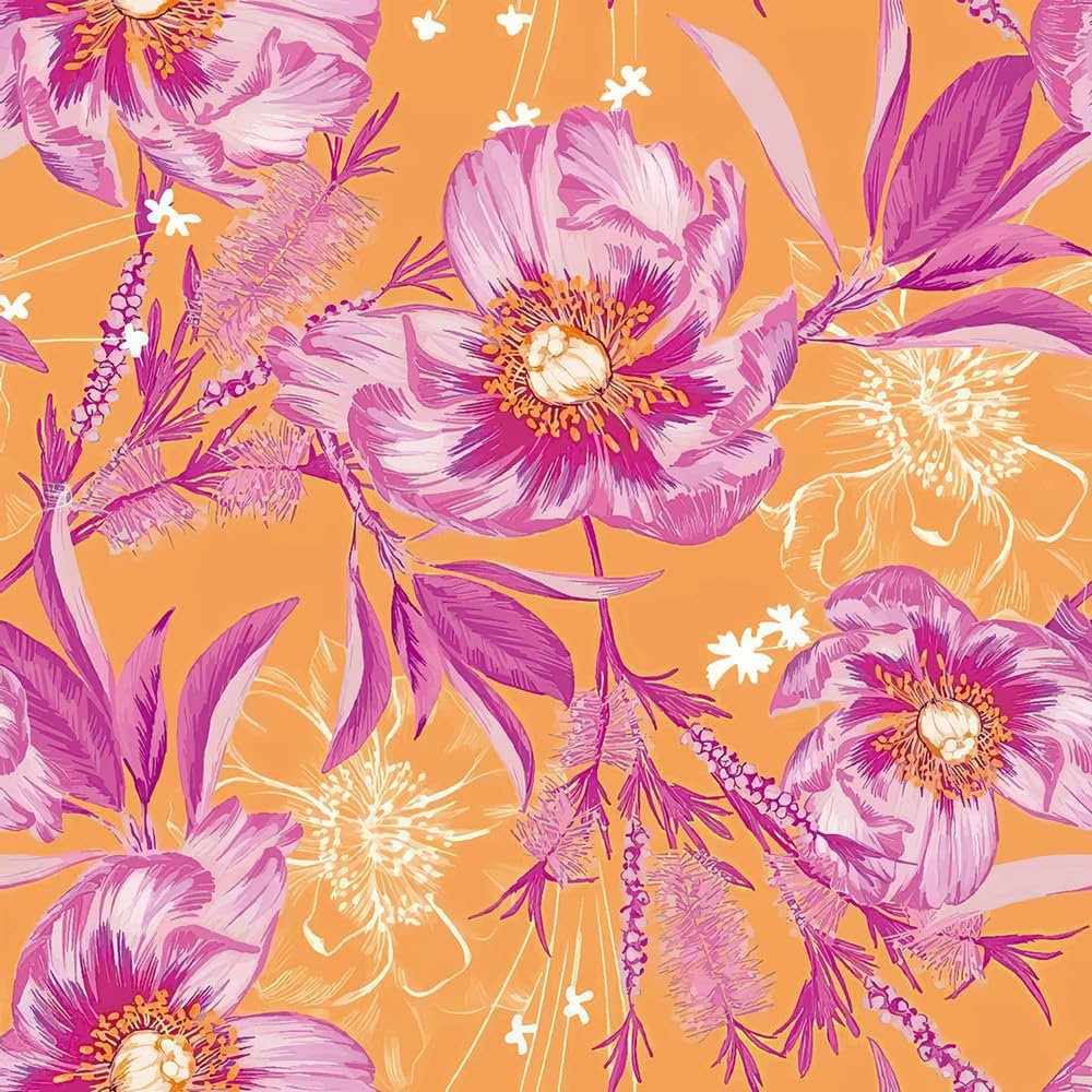 REDAMANCY Vintage Orange/Pink Poppy Floral Large Flowers Peel and Stick Wallpaper Stick on Contac... | Amazon (US)