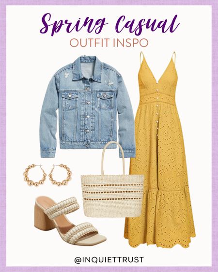 Spring outfit idea: yellow dress, jean jacket, hoop earrings, and straw bag!

#casualstyle #vacationoutfit #summerdress #springstyle

#LTKFind #LTKstyletip #LTKunder50