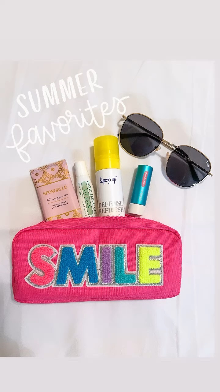 Summer favorites
Quay oversized gold frame sunglasses 
Spongellé French lavender hand cream Mario Badescu lip balm
Supergoop defense refresh resetting mist SPF 40
Coola tinted liplux SPF 30 
Letter patch bag
What’s in my pool bag
Makeup bag
Vacation 
What I packed

#LTKtravel #LTKsalealert #LTKbeauty
