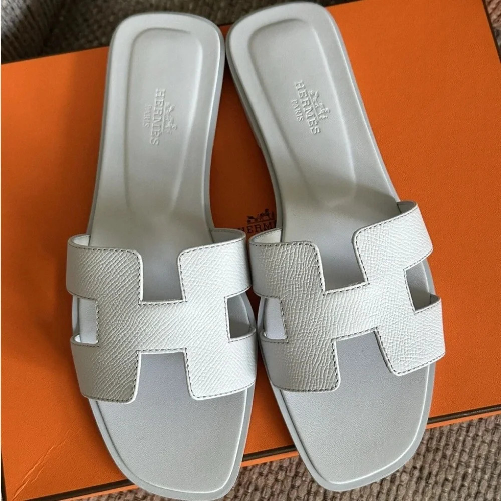 NEW HERMÈS Blue Glacier Epsom Oran Sandals | Poshmark