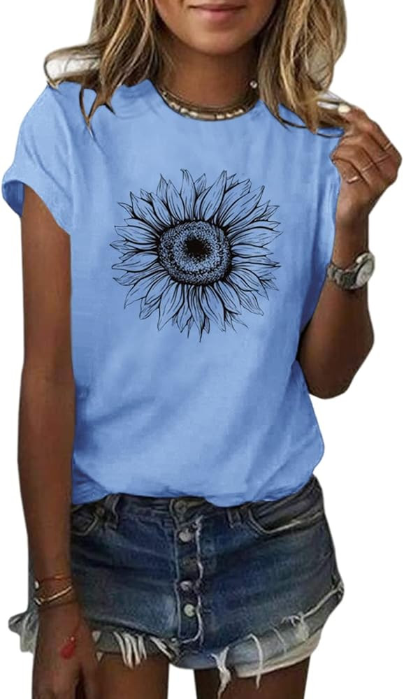 Cicy Bell Women's T Shirts Short Sleeve Tees Sunflower Graphic Loose Summer Tops | Amazon (US)