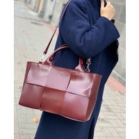 Leather Office Bag, Burgundy Leather Woven Elegant Dark Red Bag | Etsy (US)