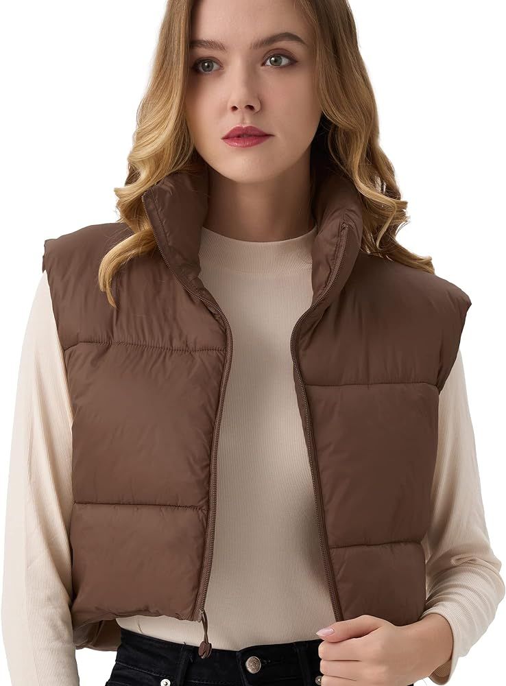 Women's Cropped Puffer Vest Lightweight Sleeveless Warm Vests For Women Winter Stand Collar Padde... | Amazon (US)