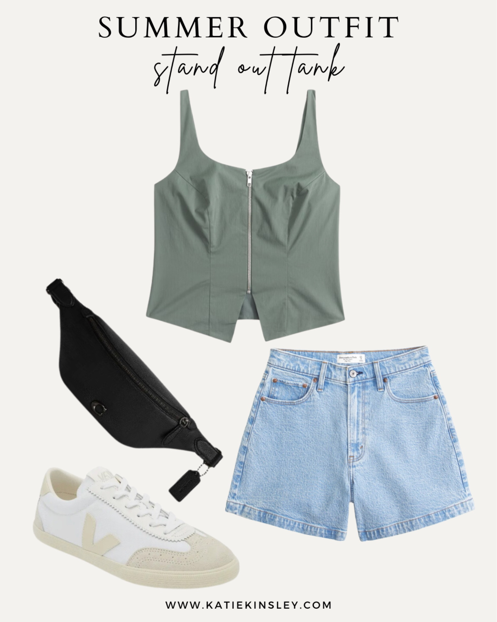 Summer outfit idea - green zip tank, jean shorts, belt bag, sneakers

#LTKStyleTip #LTKSeasonal #LTKSummerSales