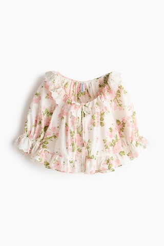 H & M - Cotton Blouse with Eyelet Embroidery - Cream/Floral | H&M (US + CA)