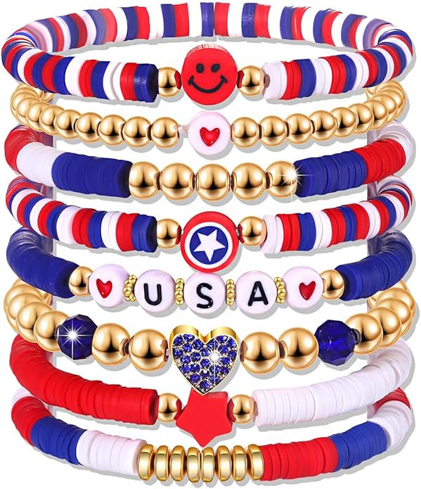 Surfer Heishi Bracelets for Women Stackable Rainbow Vinyl Disc Clay Beaded Stretch Bracelets Elas... | Amazon (US)