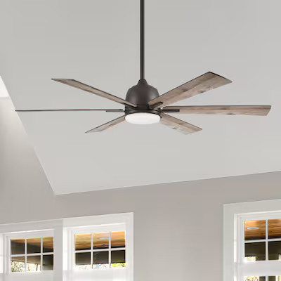 Harbor Breeze Bradbury 60-in Integrated LED Downrod or Flush Mount Bronze with Hickory/Walnut Bla... | Lowe's
