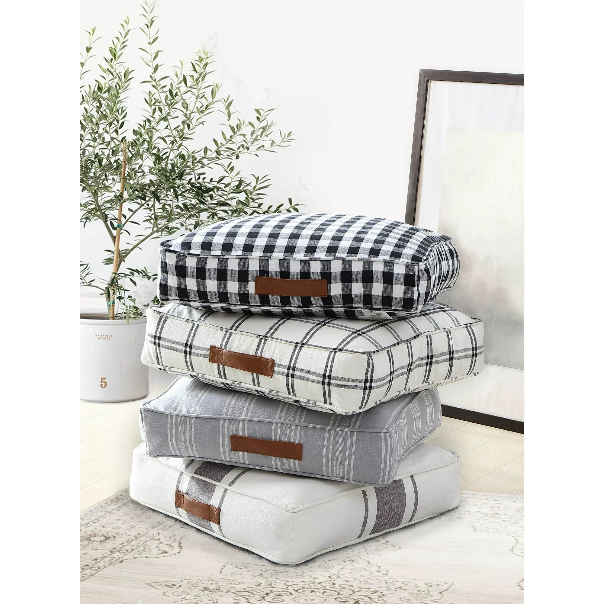 Better Homes & Gardens Yarn Dyed Floor Pillow, White and Black Windowpane Plaid, 24" x 24" | Walmart (US)