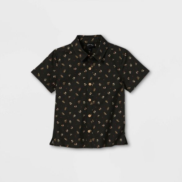 Toddler Boys' Floral Short Sleeve Button-Down Shirt - art class™ Black | Target