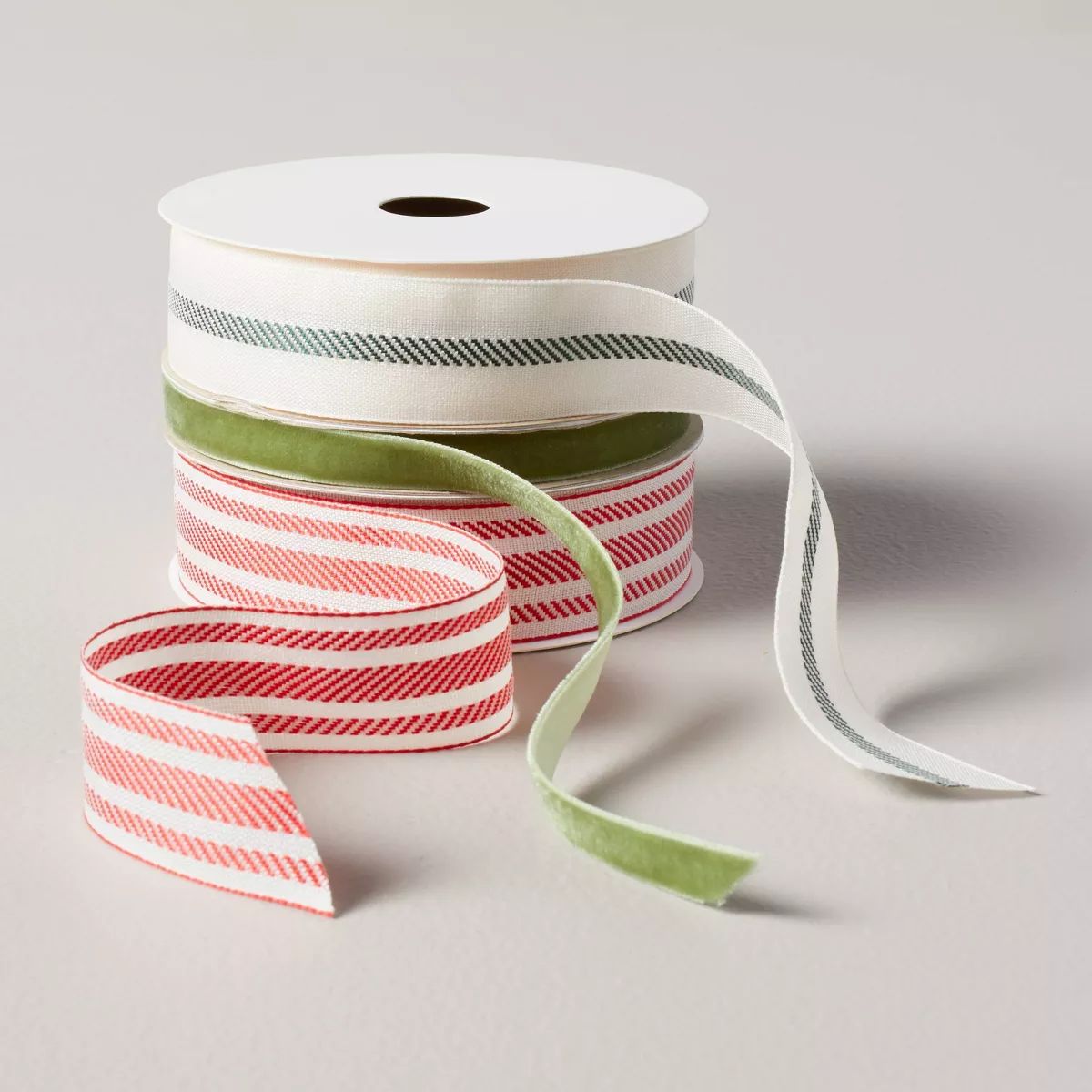 3ct Mixed Stripe Christmas Gift Ribbon Cream/Red/Green 15ft - Hearth & Hand™ with Magnolia | Target