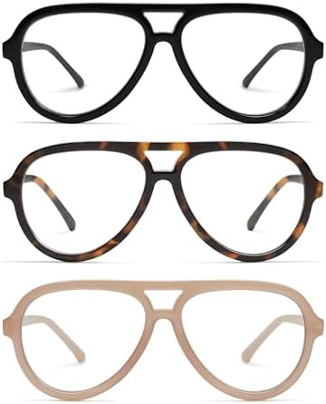 AMOMOMA 3 Pack Retro Oversized Aviator Reading Glasses for Women Men,Classic Large Reader Blue Li... | Amazon (US)