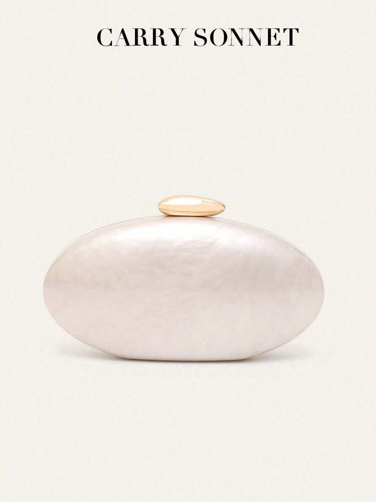 White Shell Shape Acrylic Clutch Metallic Acrylic Evening Bag Shiny Egg Purses And Handbags For Women Wedding Party, Fall, Winter, Holiday Essential, Christmas, Halloween | SHEIN