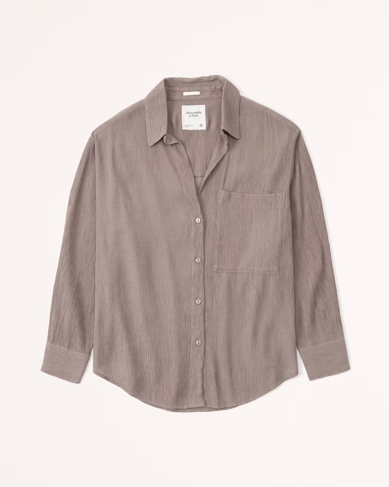 Women's Oversized Crinkle Button-Up Shirt | Women's Womens Search L2 | Abercrombie.com | Abercrombie & Fitch (US)