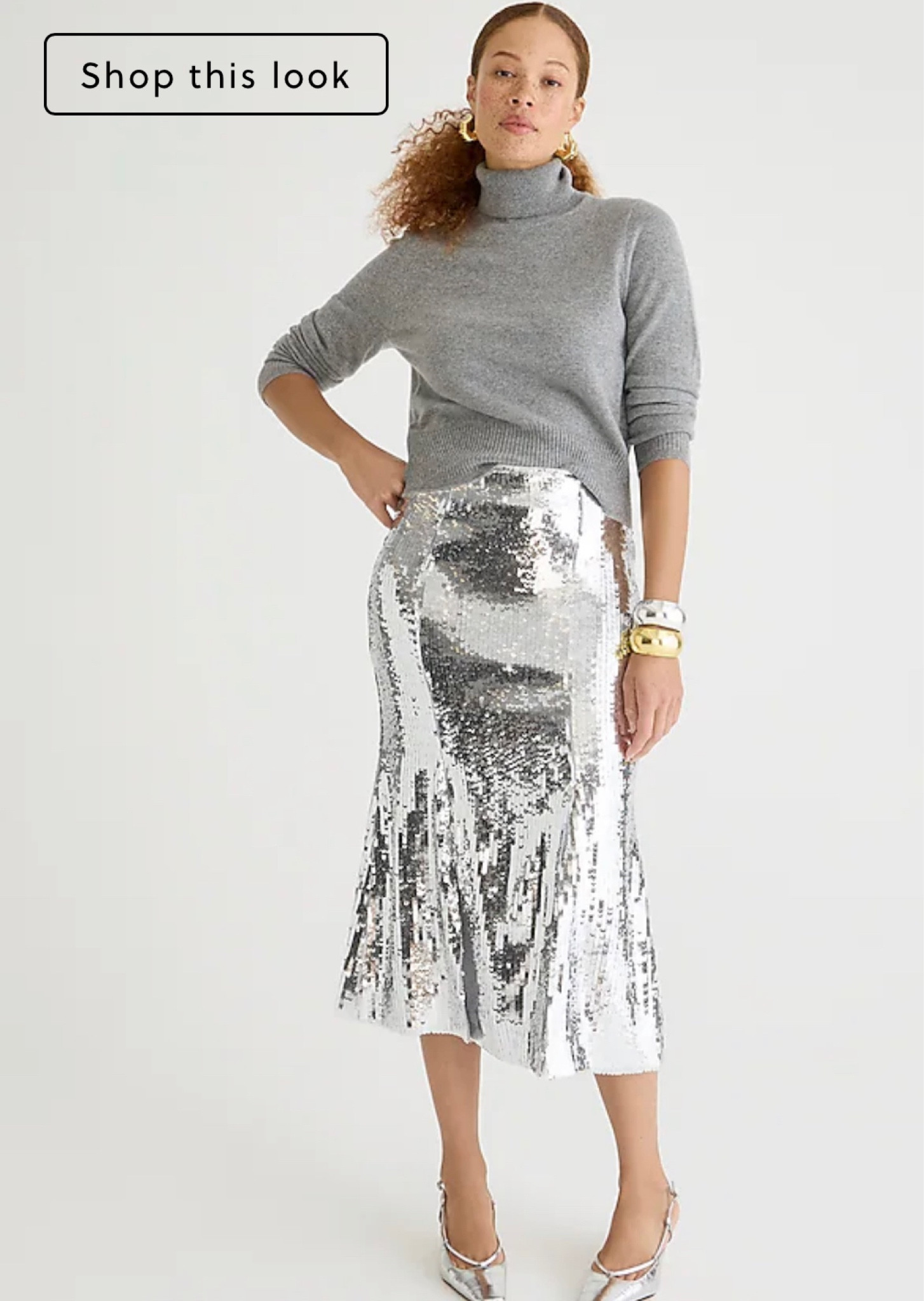 Holiday party outfit look silver sequin skirt gray cashmere sweater #holiday #party #outfit #jcrew #sale #LTKHoliday 

#LTKHolidaySale #LTKsalealert #LTKparties