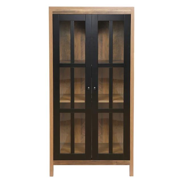 LuxenHome Natural Wood Glass 2-Door 47.25" H Accent Curio Cabinet | Walmart (US)