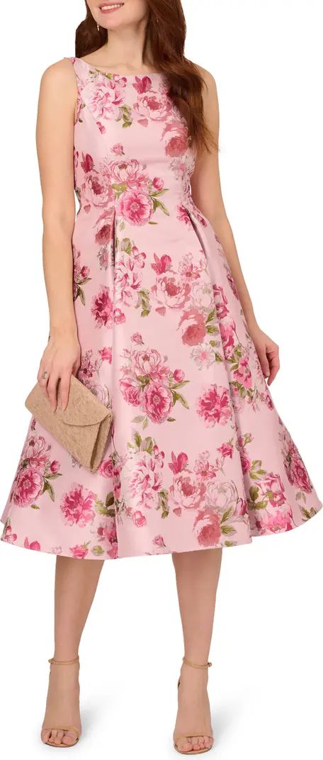 Adrianna Papell Floral Jacquard Fit & Flare Cocktail Midi Dress | Nordstrom | Nordstrom
