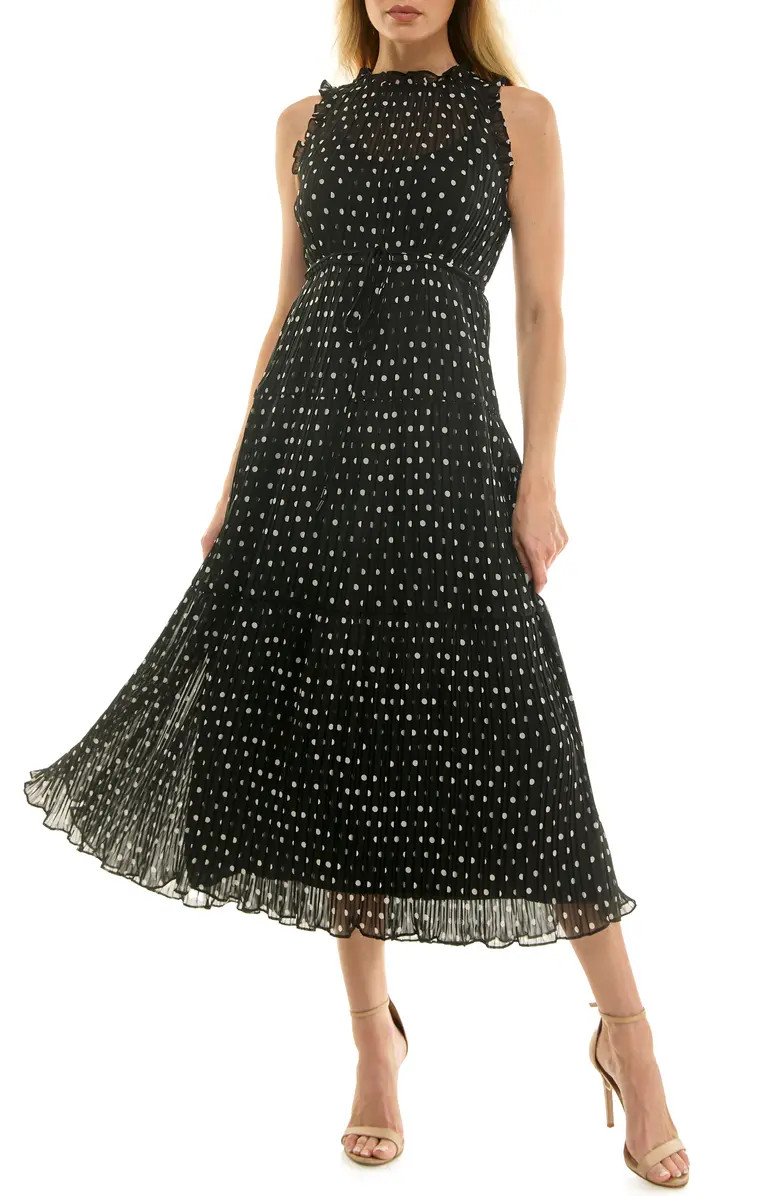 Polka Dot Sleeveless Pleated Chiffon Dress | Nordstrom