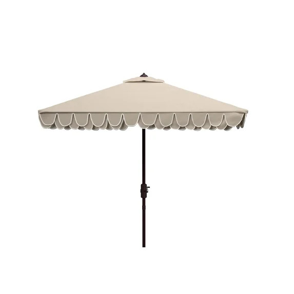 Safavieh Elegant Valance 7.5ft Square Metal/Polyester Umbrella in Beige/White | Walmart (US)