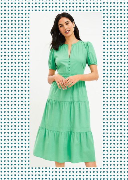 Green is such a fun color to add to your wardrobe. It is that pop of color that goes with everything. This tiered dress from The Loft would look great on everyone. Itrubs true to size and I wear it in a medium. 

#LTKSeasonal #LTKsalealert #LTKstyletip