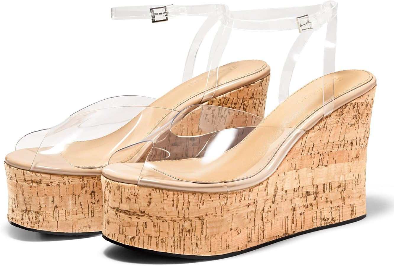 Coutgo Women's Platform Wedge Peep Toe Sandals | Amazon (US)