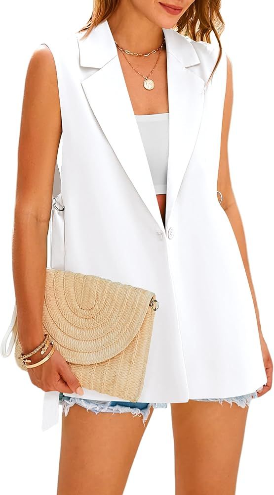 MASCOMODA Womens Fashion 2024 Sleeveless Blazer Vest Spring Casual Open Front Lapel V Neck Office... | Amazon (US)