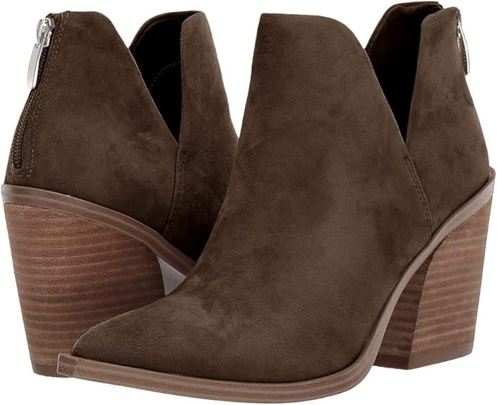 FISACE Womens Pointed Toe Stacked Mid Heel Ankle Boots V Cut Back Zipper Faux Leather Booties | Amazon (US)