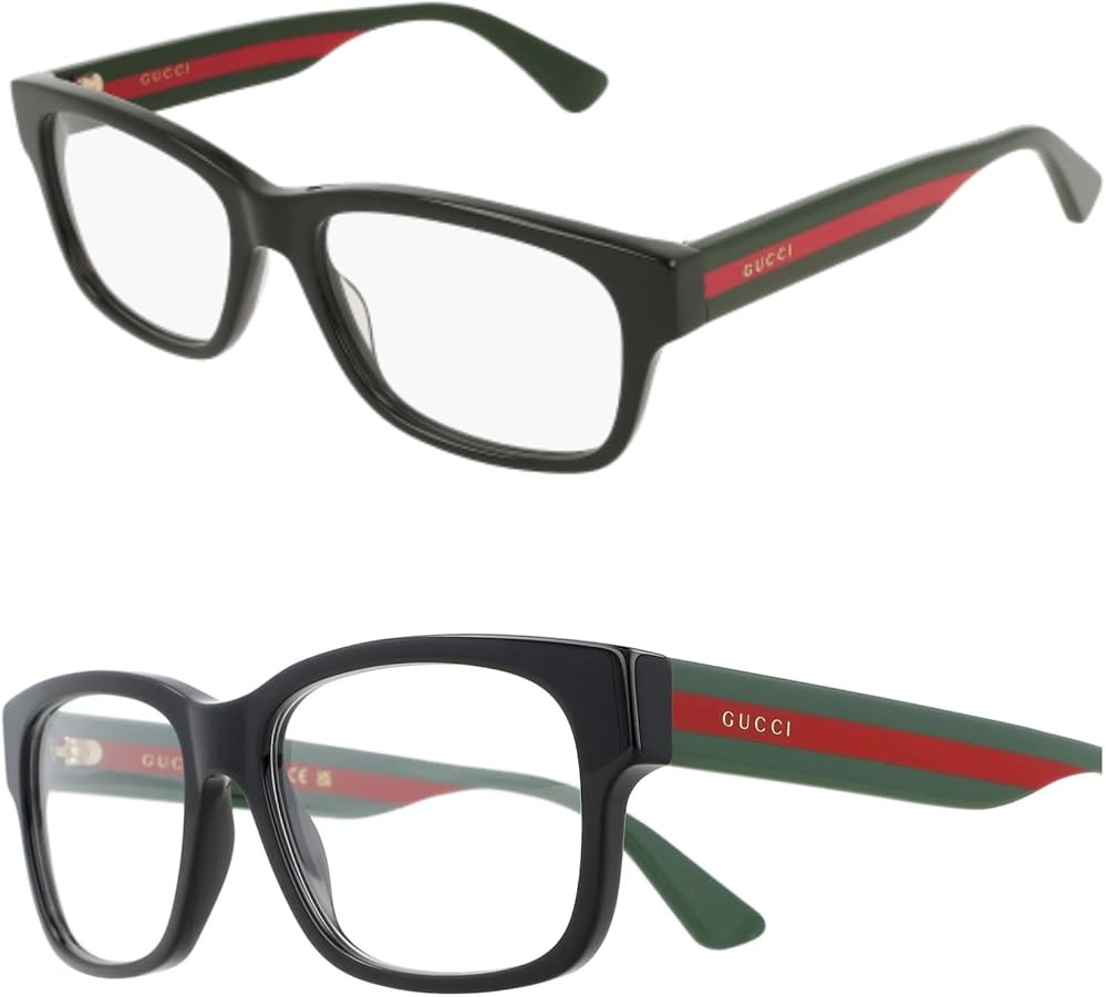 Gucci Rectangular Eyeglasses GG0343O 007 Black/Green/Red 57mm 0343 | Amazon (US)