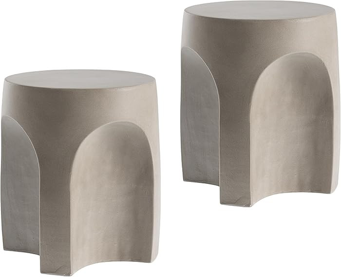 COSIEST Set of 2 Concrete Side Table Drum Shape, 2 Pieces Outdoor Side Table, Patio Accent Cement... | Amazon (US)