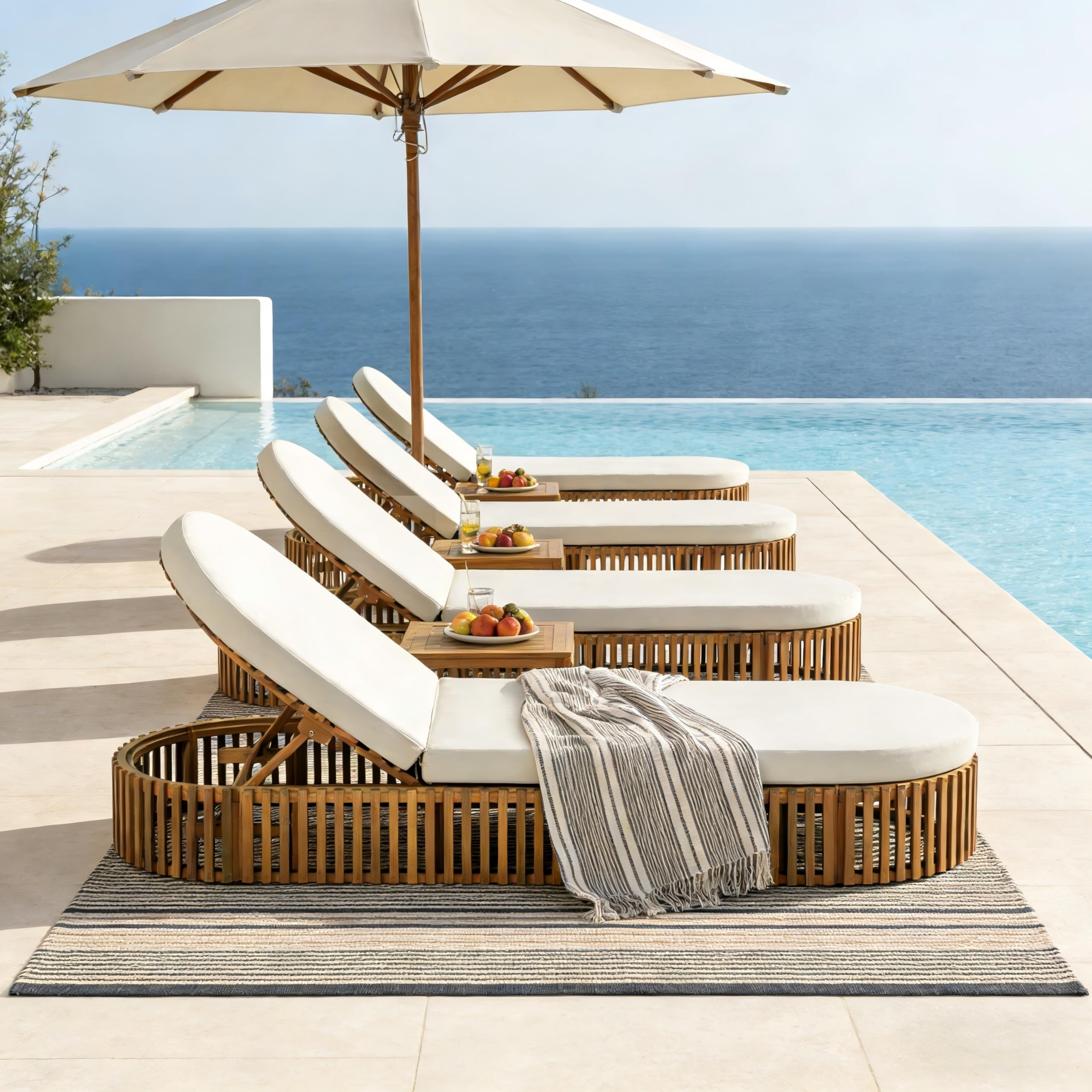 Merax Acacia Wood Chaise Lounge Set of 4 with Curved Cushion, Outdoor Sun Lounger for Patio, Pool... | Amazon (US)