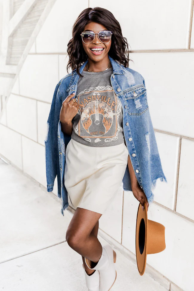 Nashville Grey Acid Wash Graphic Tee | Pink Lily