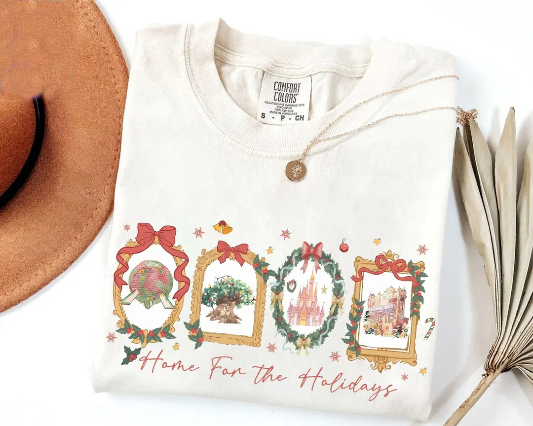 Retro Coquette Bows Disney Christmas Four Parks Home for the Holidays Shirt, Mickey's Very Merry ... | Etsy (US)