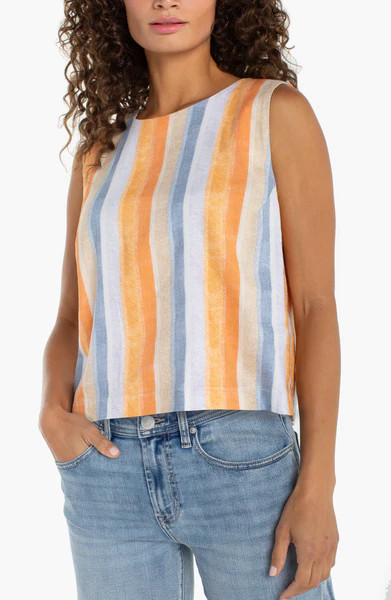 SLEEVELESS SHELL TOP W/ BUTTON BACK | Liverpool Jeans