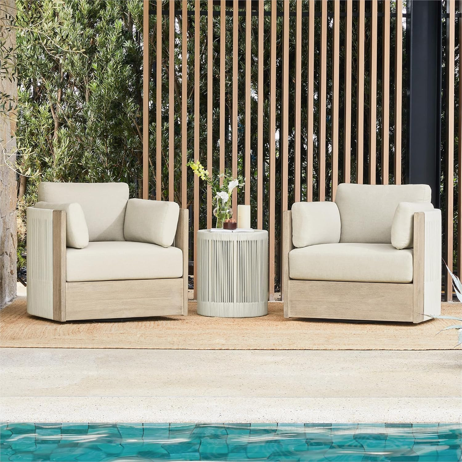 CHITA 3 Pieces Boho Patio Rattan Bistro Set, Outdoor Wicker Furniture Swivel Chairs & Side Table ... | Amazon (US)