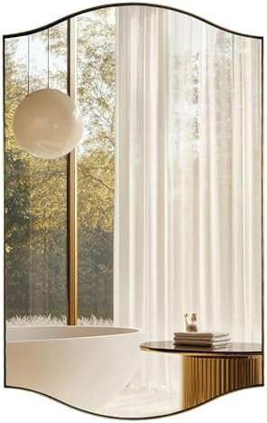 ANDY STAR 30"x48" Scalloped Mirror，Brushed Gold Rectangle Bathroom Mirror with Curved Edge Stai... | Amazon (US)