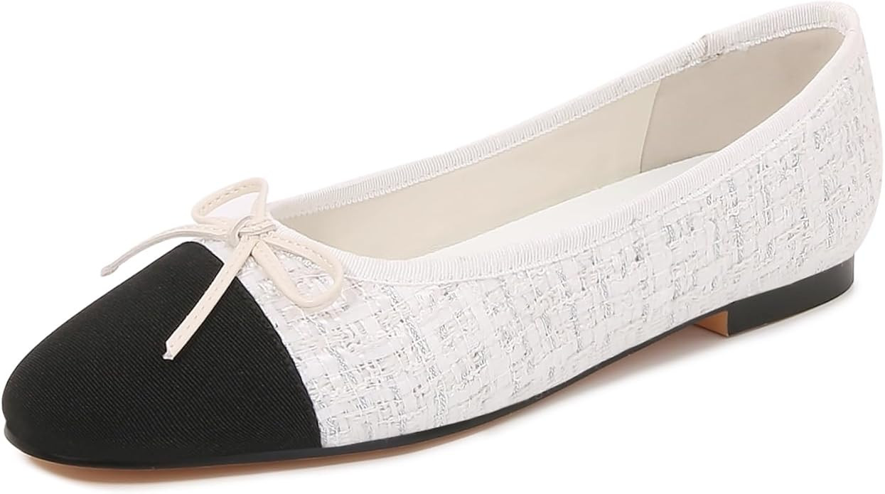 Women's Cap Toe Ballet Flats Two Tone Bow Flats Round Toe Shoes for Women Slip on Casual, Work, D... | Amazon (US)