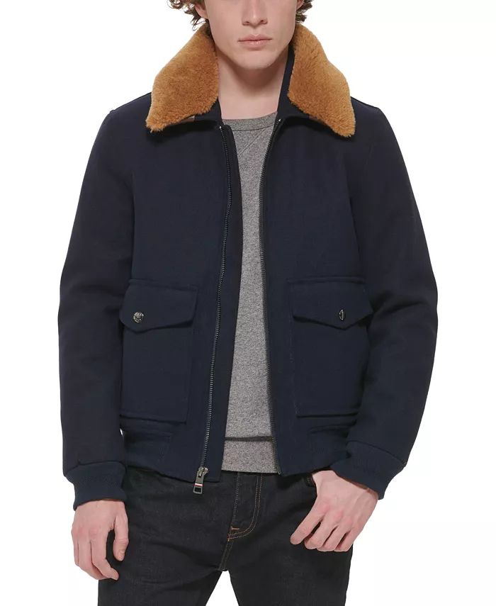Men's Faux-Fur-Collar Bomber Jacket | Macy's