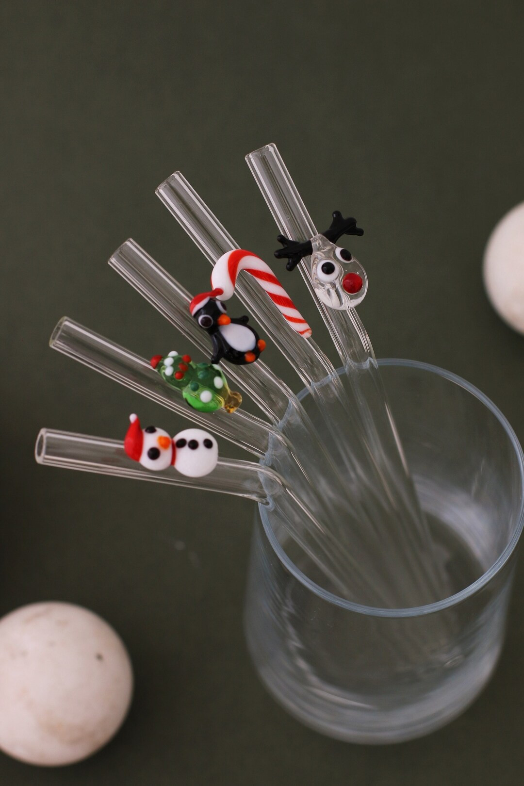 Reusable Handmade Glass Drinking Straw Set of 5, Eco Friendly Straw, Unique Sustainable Christmas... | Etsy (US)